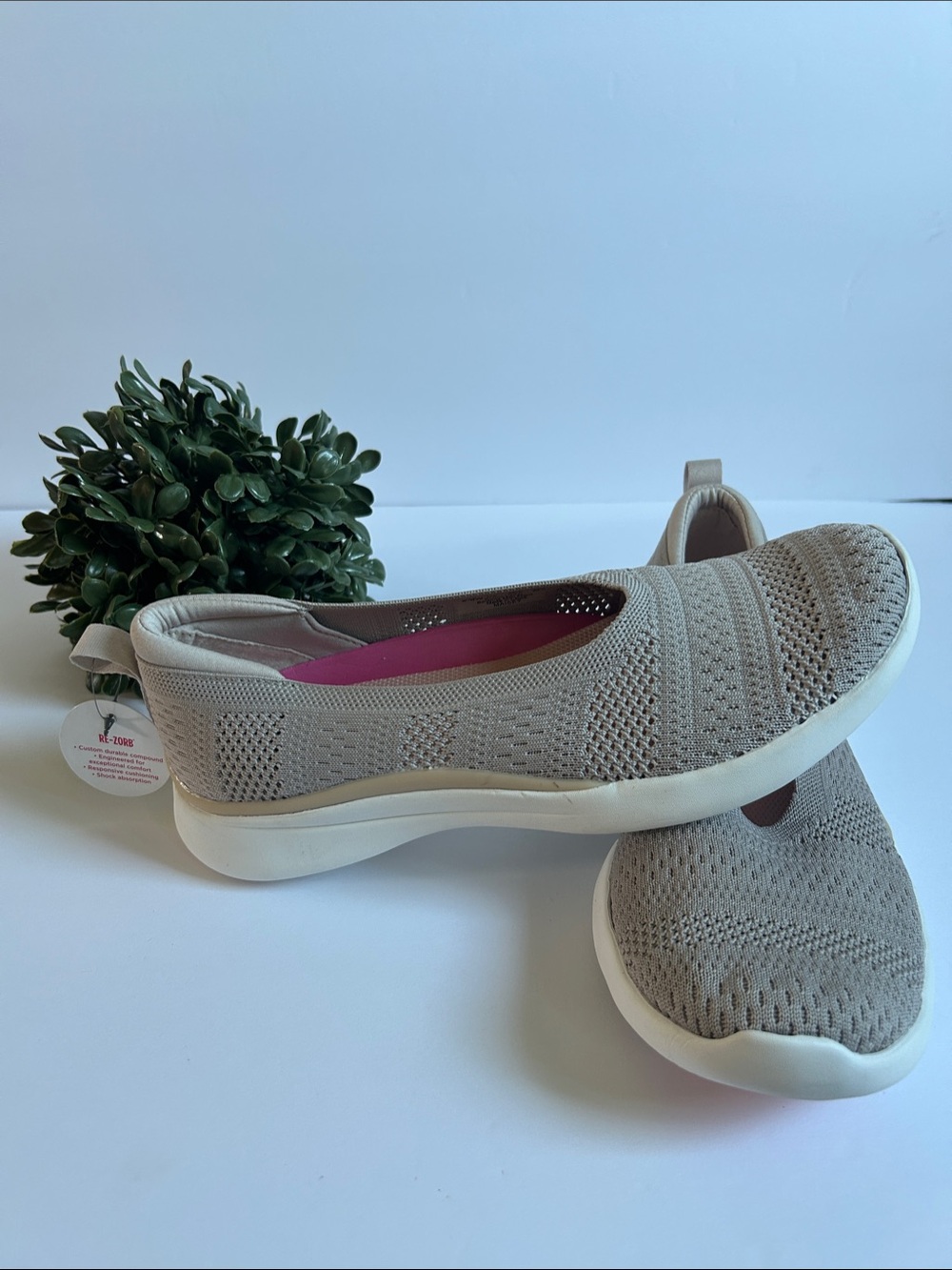 Ryka Beige Knit Slip-On Walking Sneakers